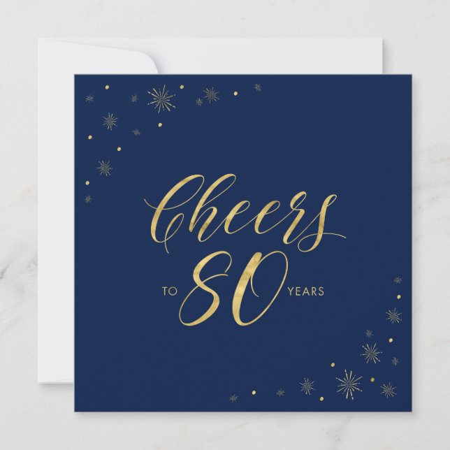 Gold & Blue | Modern 80th Birthday Party Square Invitation (Front)