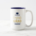 Gold & Blue | Modern Graduation Custom Gift Two-Tone Coffee Mug<br><div class="desc">Celebrate your special event with this custom mug. This coffee mug design features stylish gold typography " Congrats GRAD " and a graduation cap graphic with custom text. Perfect personalized gift for graduation day! More designs available at my shop BaraBomDesign.</div>
