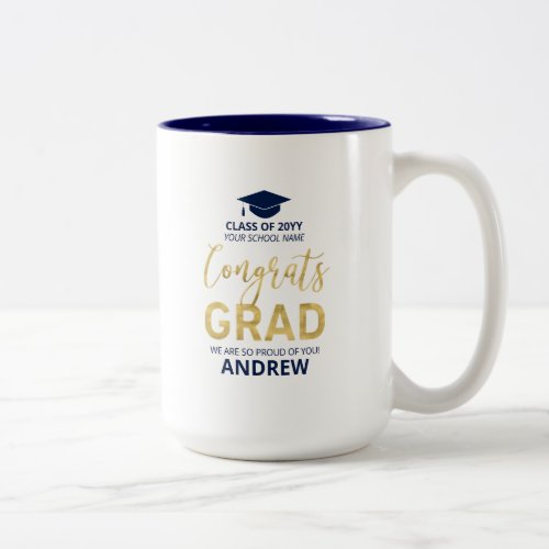 Gold  Blue  Modern Graduation Custom Gift Two_Tone Coffee Mug