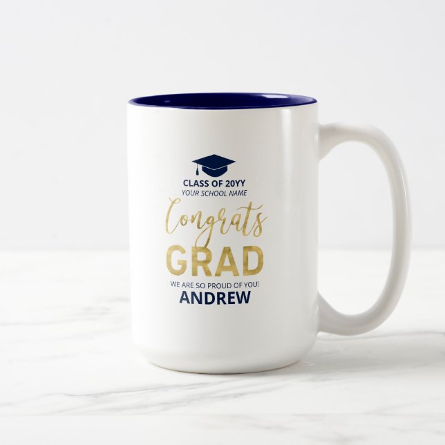 Gold & Blue | Modern Graduation Custom Gift Two-Tone Coffee Mug (Right)