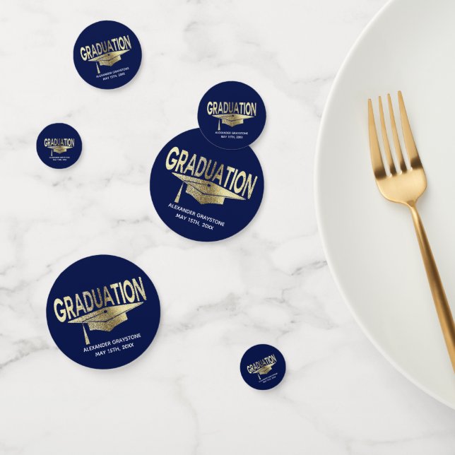 Gold Blue Modern Graduation Party Grads Name Confetti (Group)
