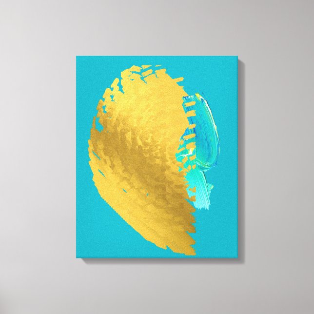 Gold Blue Modern Stretched Canvas Print (Front)
