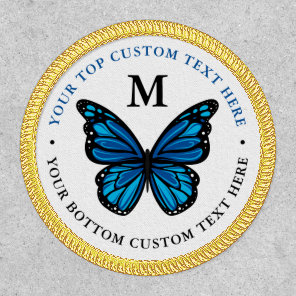 Gold Blue Monarch Butterfly Monogram Letter Name Patch