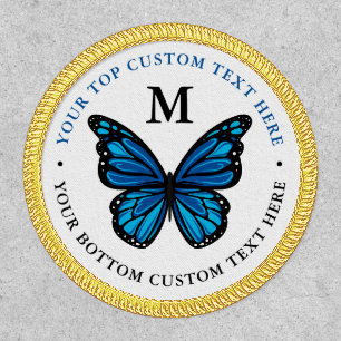 Gold Blue Monarch Butterfly Monogram Letter Name Patch