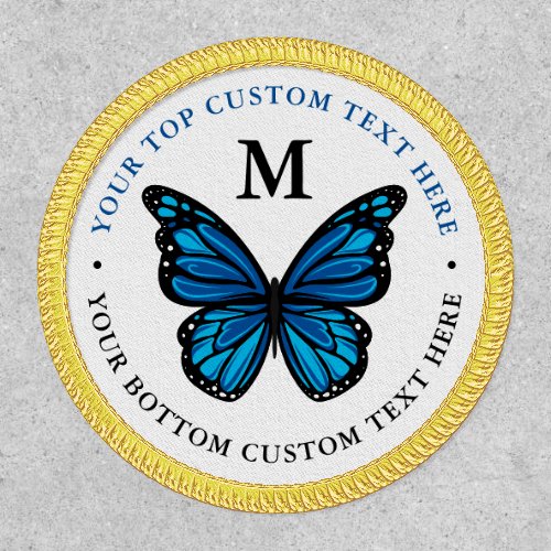 Gold Blue Monarch Butterfly Monogram Letter Name Patch