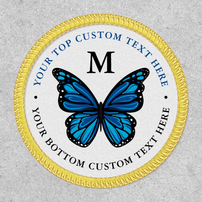Gold Blue Monarch Butterfly Monogram Letter Name Patch (Front)