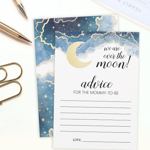 Gold blue moon baby shower Advice mommy cards