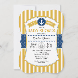 Gold Blue Nautical Baby Shower Invitation