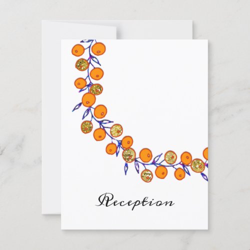 Gold Blue Navy Orange Wreath RSVP Wedding Invitation