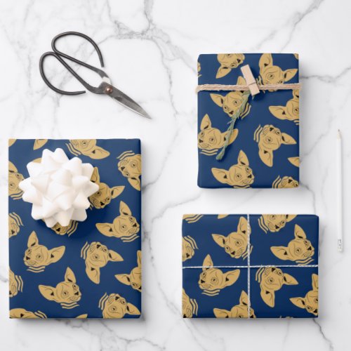 Gold Blue Navy Sphynx Cat Wrapping Paper Sheets