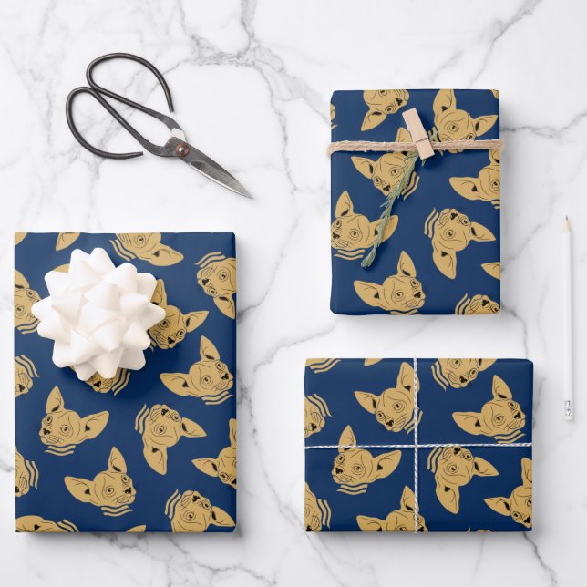 Gold Blue Navy Sphynx Cat Wrapping Paper Sheets (Front)