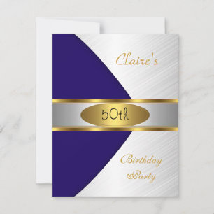 Gold Blue Navy White Invite 50th Birthday Party