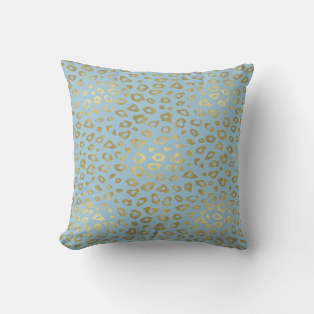 Gold Blue Ombre Leopard Print Throw Pillow (Front)