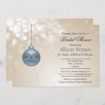 gold blue ornament Snowflakes Winter Bridal Shower Invitation
