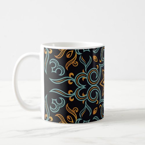 Gold  Blue Ornamental Vintage Coffee Mug