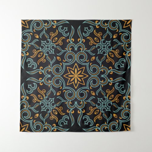 Gold  Blue Ornamental Vintage Tapestry