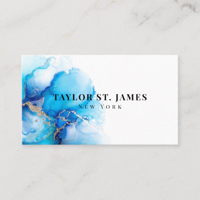 Gold Blue Painting Splatter Business Card (Front)