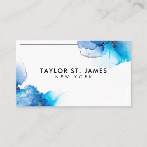Gold Blue Painting Splatter Professional Business Card
