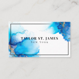 Gold Blue Painting Splatter Professional Business Card