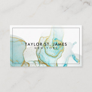 Gold Blue Painting Splatter Watercolor Business Card