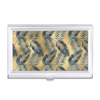 Gold Blue Palm Leaf Business Card Holder 