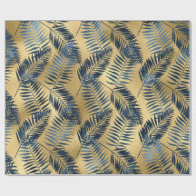 Gold Blue Palm Leaf Wrapping Paper 