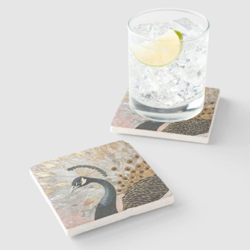 Gold Blue Peacock Stone Coaster