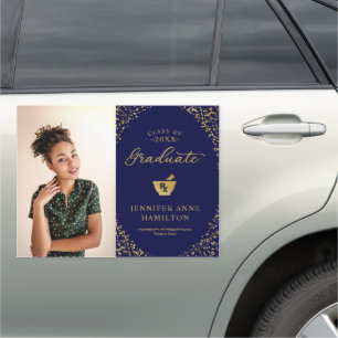 Gold Blue Pharmacy School Graduation Photo Car Magnet