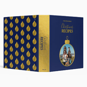 Gold Blue Photo Ornaments Christmas Recipe 3 Ring Binder