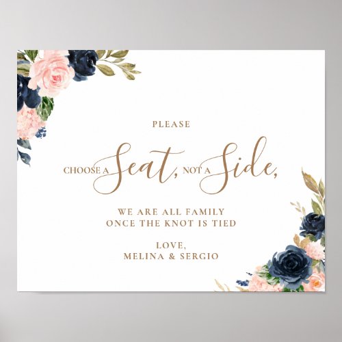 Gold Blue Pink Choose a Seat Not a Side Wedding   Poster
