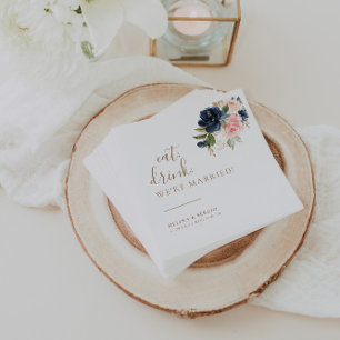 Gold Blue Pink Eat Drink We're Married Wedding Napkins