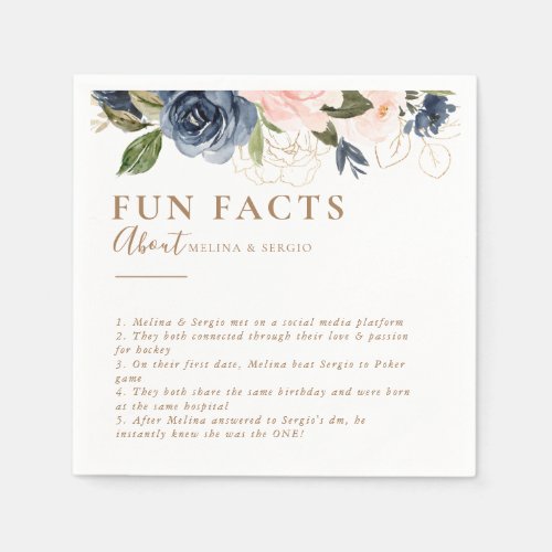 Gold Blue Pink Flowers Trivia Fun Facts Wedding  Napkins