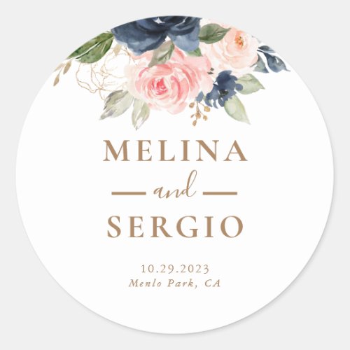 Gold Blue Pink Flowers Wedding Envelope Seal