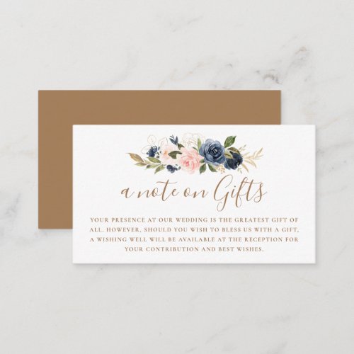 Gold Blue Pink Flowers Wedding Wishing Well  Enclosure Card