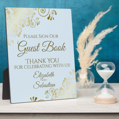 Gold  Blue Please Sign Our Guest Book Wedding Plaque