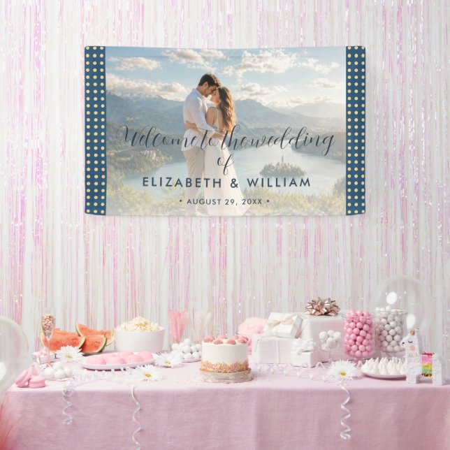 Gold & Blue Polka Dot Personalized wedding Banner (Party)