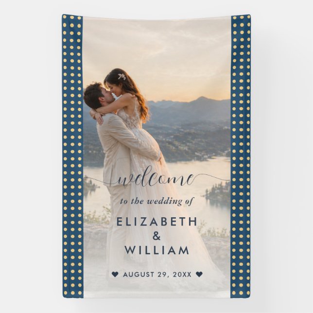 Gold & Blue Polka Dot Personalized wedding Banner (Vertical)