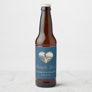 Gold & Blue Polka Dot Personalized wedding Beer Bottle Label