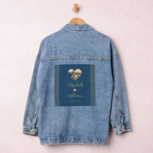 Gold & Blue Polka Dot Personalized wedding Denim Jacket