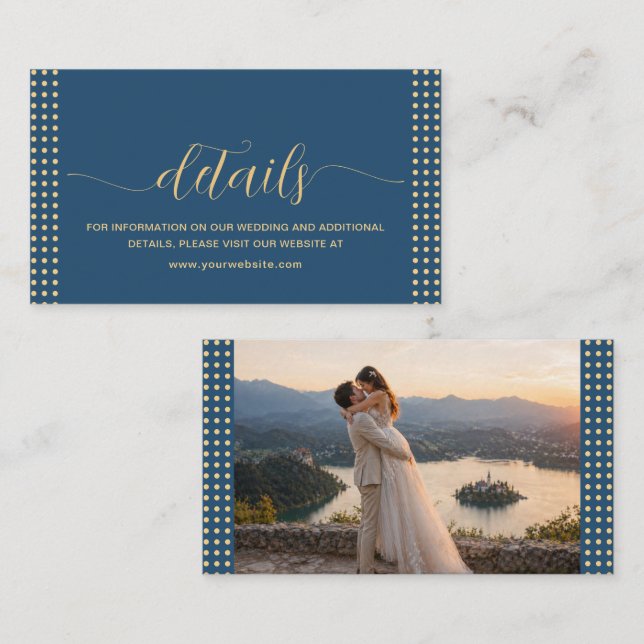 Gold & Blue Polka Dot Personalized wedding Enclosure Card (Front/Back)