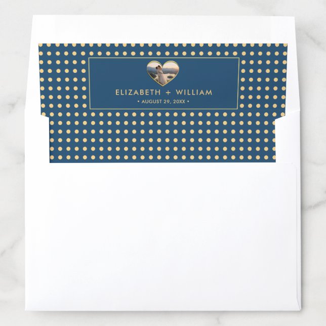 Gold & Blue Polka Dot Personalized wedding Envelope Liner (In Envelope)