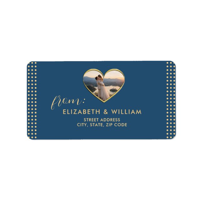 Gold & Blue Polka Dot Personalized wedding Label (Front)