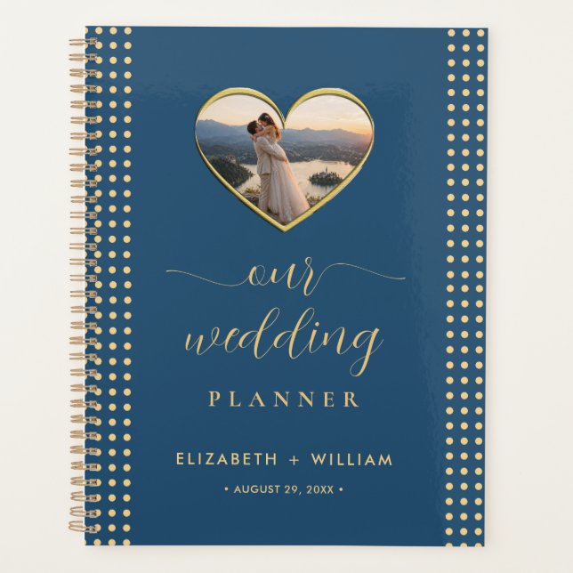 Gold & Blue Polka Dot Personalized wedding Planner (Front)