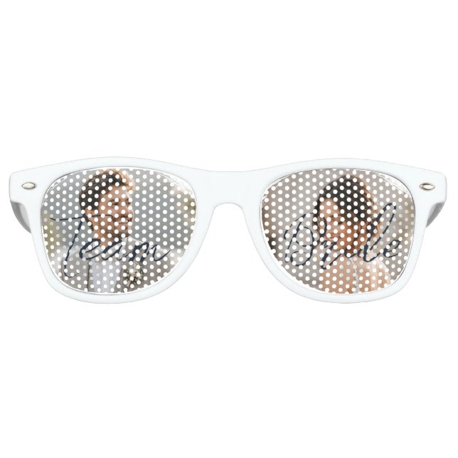 Gold & Blue Polka Dot Personalized wedding Retro Sunglasses (Front)