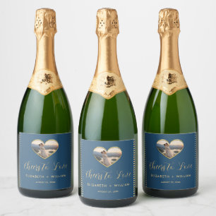 Gold & Blue Polka Dot Personalized wedding Sparkling Wine Label