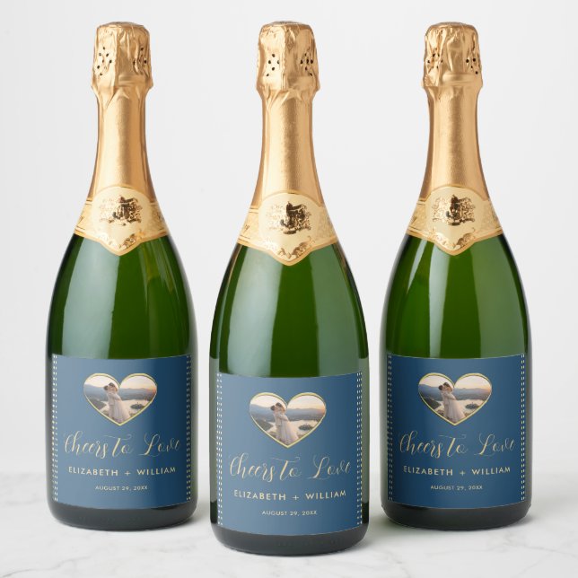 Gold & Blue Polka Dot Personalized wedding Sparkling Wine Label (Bottles)