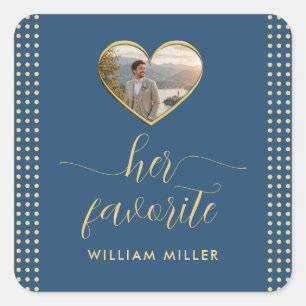 Gold & Blue Polka Dot Personalized wedding Square Sticker