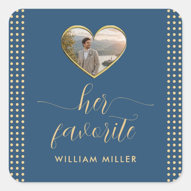 Gold & Blue Polka Dot Personalized wedding Square Sticker (Front)