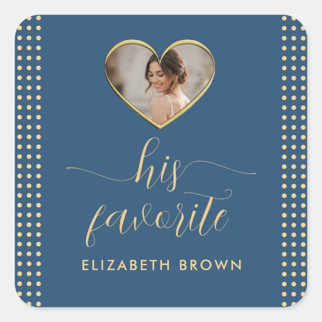 Gold & Blue Polka Dot Personalized wedding Square Sticker (Front)