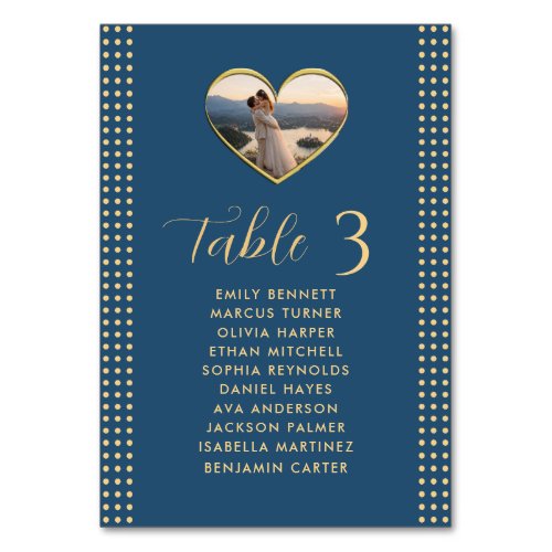 Gold & Blue Polka Dot Personalized wedding Table Number